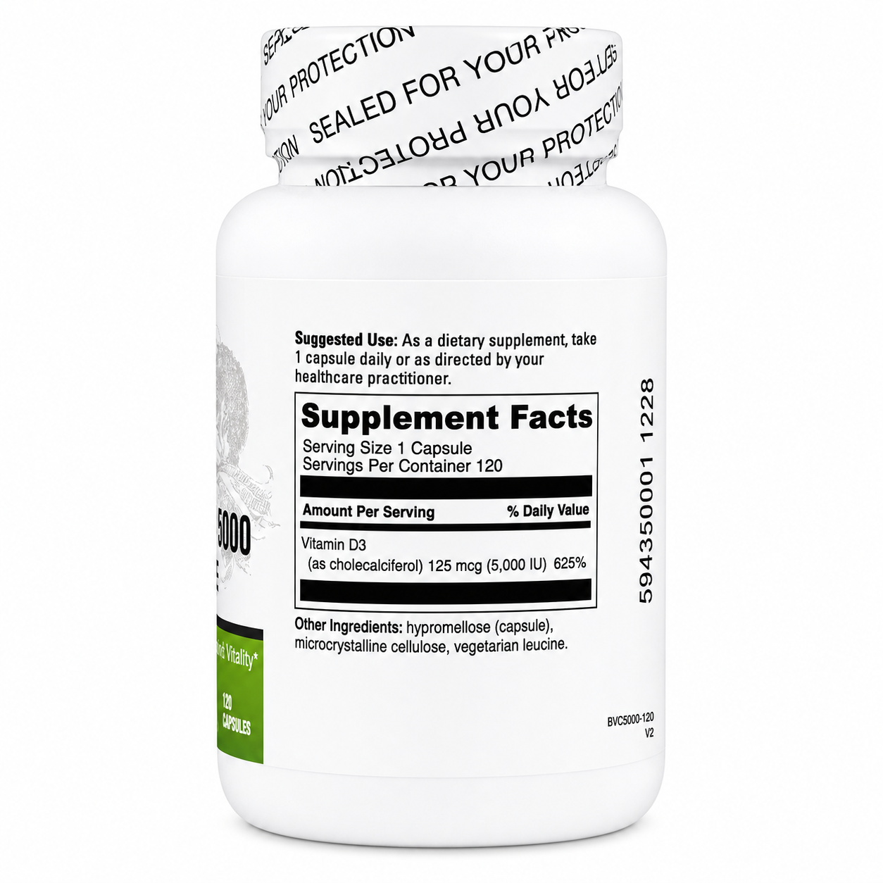 Vitamin D3 5000 IU – High Potency Immune, Bone & Energy Support | 120 Capsules